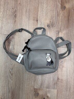 NWT Marc Tetro Gray Schnauzer Dog Mini Backpack Purse Faux Pebbled Leather
